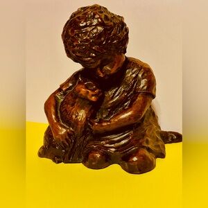 Somerville  Little Girl & Cat pecan Wood figurine